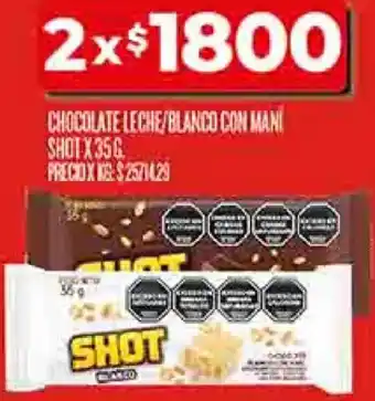 Supermercados DIA Chocolate leche/blanco con mani shot oferta