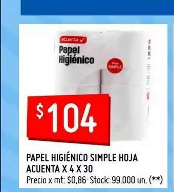 Changomas Papel higiénico simple hoja acuenta x 4 x 30 oferta
