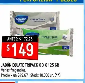 Walmart Jabón equate tripack x 3 x 125 gr oferta
