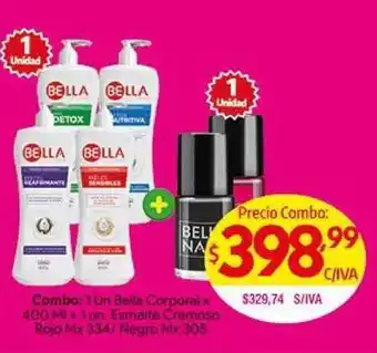Medamax Combo 1 Un Bella Corporal x 400ml + 1 Un. Esmalte Cremoso Rojo Mx 3.34/ Negro Mx 305 oferta