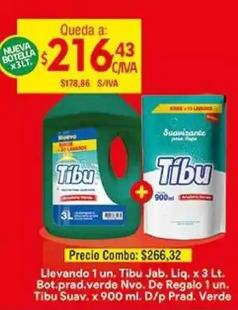 Medamax Llevando 1 Un, Tíbu Jabon Liquido x 3lt. Bot. prad. verde Nvo. De Regalo 1 Un. Tíbu Suav. x 900ml. D/p Prad. Verde oferta