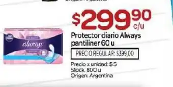 Always Protector diario pantiliner 60u