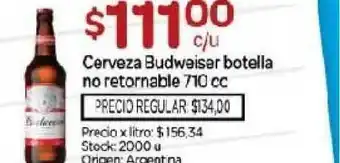 Josimar Budweiser Cerveza botella no retornable 710cc oferta