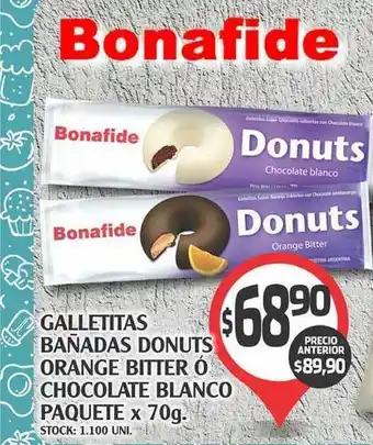Supermercados Malambo Bonafide Galletitas Bañadas Donuts Orange Bitter o Chocolate Blanco Paquete x 70g. oferta