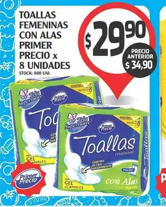 Supermercados Malambo Primer Precio Toallas Femeninas Con Alas x 8 Unidades oferta