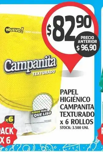 Campanita Texturado Papel Higiénico x 6 Rollos