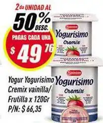 Supermercados Comodin La Serenisima Yogurisimo Cremix Vainilla Yogur / Frutilla x 120gr oferta