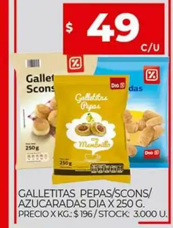 Supermercados DIA Galletitas Pepas/Scons/Azucaradas Dia x 250 g oferta