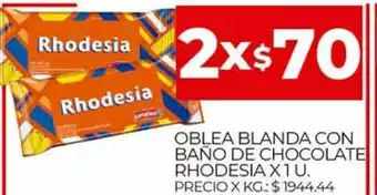 Supermercados DIA 2x Oblea Blanda Con Baño De Chocolate Rhodesia x 1 U. oferta