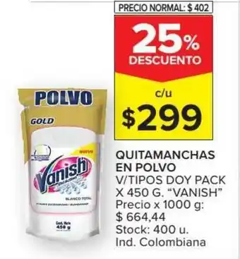 Carrefour Quitamanchas En Polvo V Tipos Doy Pack "Vanish" oferta