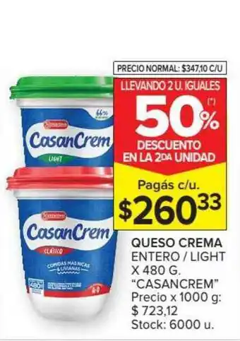 Carrefour Casancrem Queso Crema Entero/Light oferta