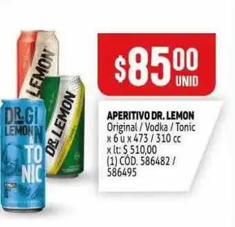 Makro Aperitivo Dr. Lemon Original Vodka Tonic x 6u x 473/310cc oferta