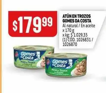 Makro Atun En Trozos Gomes Da Costa Al Natural En Aceite x 170g oferta