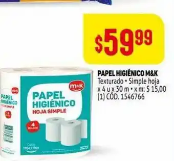 Makro Papel Higiénico M&k Texturado Simple Hoja x 4u x 30m oferta