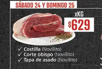 Supermercados Aiello Costilla (Novillito), Corte obispo (Novillito), Tapa de asado (Novillito) xkg oferta