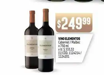 Makro Vino Elementos Cabernet Malbec x750ml oferta