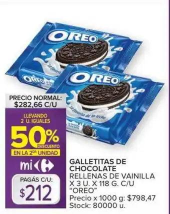 Carrefour Market Galletitas De Chocolate Rellenas De Vainilla Oreo x 3u x 118g oferta