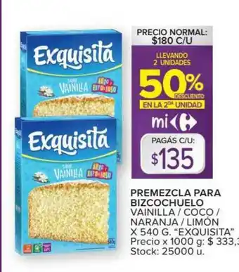 Premezcla Para Bizcochuelo Vainilla Coco Naranja Limon Exquisita x 540g