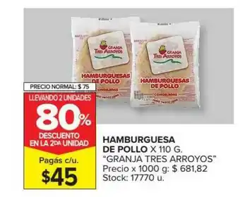Carrefour Market Hamburguesa De Pollo Granja Tres Arroyosx 110g oferta