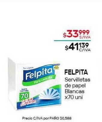 Nini Mayorista Felpita Servilletas de papel Blancas x70 uni oferta