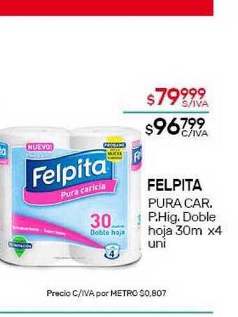 Felpita Pura Car. P. Hig. Doble hoja 30m x4 uni