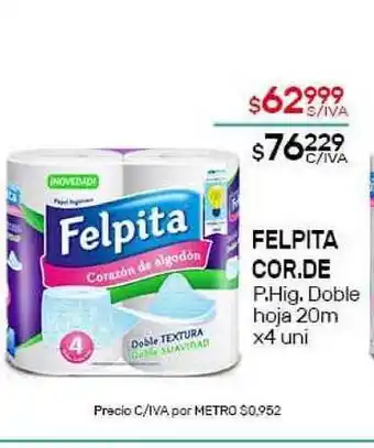 Nini Mayorista Felpita Corazón de algodón De P. Hig. Doble hoja 20m x4 uni oferta