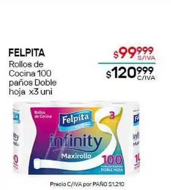 Nini Mayorista Felpita Rollos de Cocina 100 paños Doble hoja x3 uni oferta
