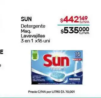 Sun Detergente Maq. Lavavajillas 3 en 1 x16 uni