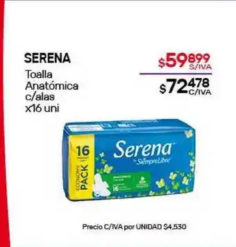 Nini Mayorista Serena Toalla Anatómica c/alas x16 uni oferta
