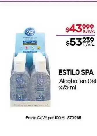 Nini Mayorista Estilo Spa Alcohol en Gel x75 ml oferta