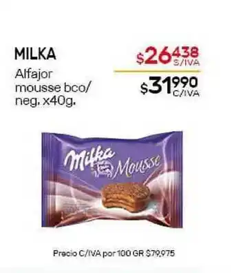 Nini Mayorista Milka Alfajor mousse bco/neg. x40g oferta
