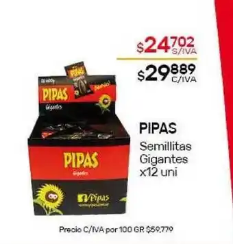 Nini Mayorista Pipas Semillitas Gigantes x12 uni oferta
