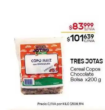 Nini Mayorista Tres Jotas Cereal Copos Chocolate Bolsa x200g oferta