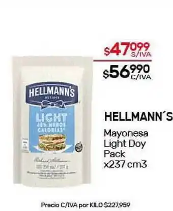 Nini Mayorista Hellmann's Mayonesa Light Doy Pack x237 cm3 oferta