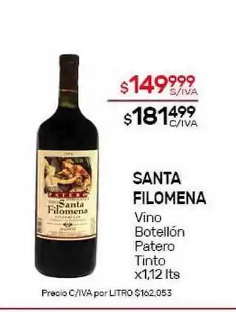 Nini Mayorista Santa Filomena Vino Botellón Patero Tinto x1,12lts oferta