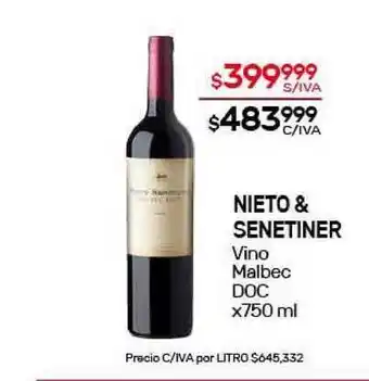 Nini Mayorista Nieto & Senetiner Vino Malbec DOC x750ml oferta