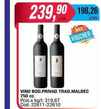 Maxiconsumo Bod. Privad Vino Trad. Malbec 750cc oferta