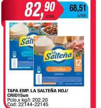Maxiconsumo La Salteña Tapa Emp. Hoj/Crio 15un oferta