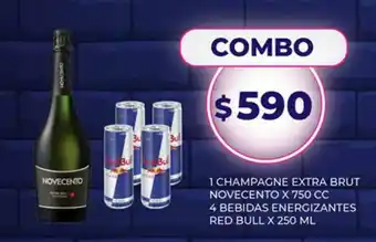 1 Champagne Extra Brut Novecento 4 Bebidas Energizantes Red Bull x 250ml