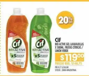 Pigmento Cif Bio Active Gel Lavavajillas Frutas Cítricas Limón Verde x 500ml oferta