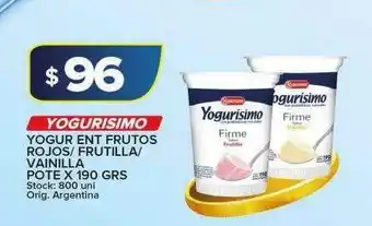 Carrefour Maxi Yogurisimo Yogur Ent Frutos Rojos Frutilla Vainilla Pote x 190grs oferta