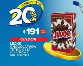 Carrefour Maxi Cindor Leche Choicolatada Tetra 20% Off x 1lt oferta