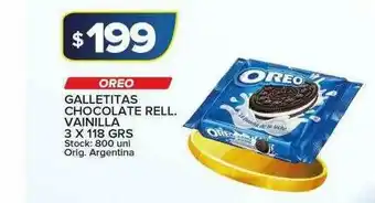 Carrefour Maxi Oreo Galletitas Chocolate Rell. Vainilla 3 x 118grs oferta