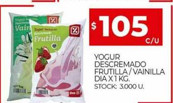 Supermercados DIA Yogur Descremado Frutilla Vainilla Dia x 1kg oferta