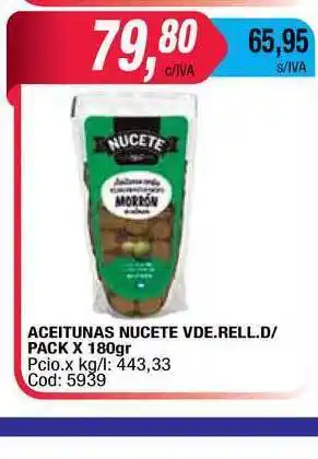Maxiconsumo Aceitunas Nucete Vde. Rell. D/Pack x 180gr oferta