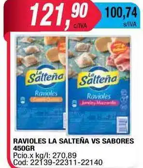 Maxiconsumo La Salteña Ravioles vs Sabores 450gr oferta