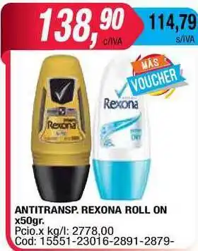 Maxiconsumo Antitransp. Rexona Roll On x 50gr oferta