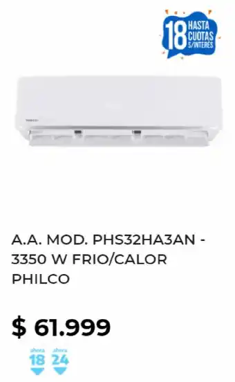 Philco A.A. MOD PHS32HA3AN 3350 w Frio/Calor