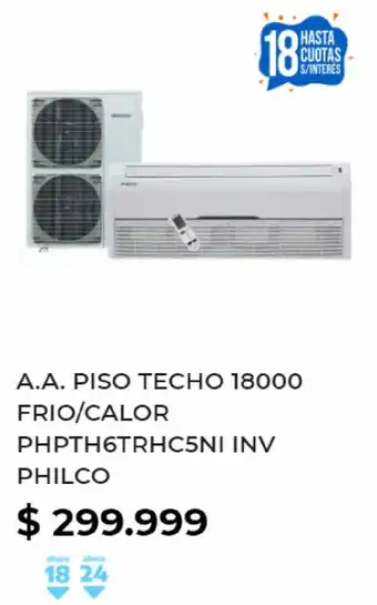 Pardo Hogar Philco A.A Piso Techo 18000 Frio/Calor PHPTH6TRHC5NI Inv oferta