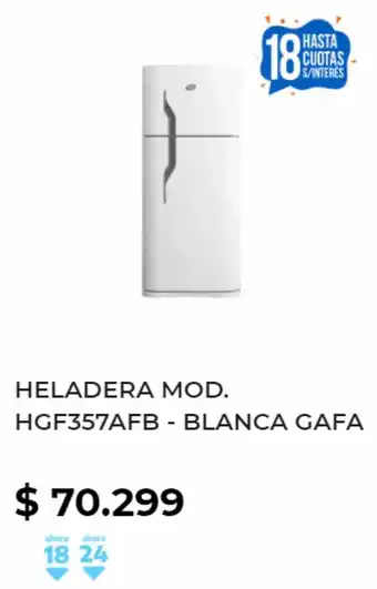 Pardo Hogar Heladera MOD HGF357AFB Blanca Gafa oferta